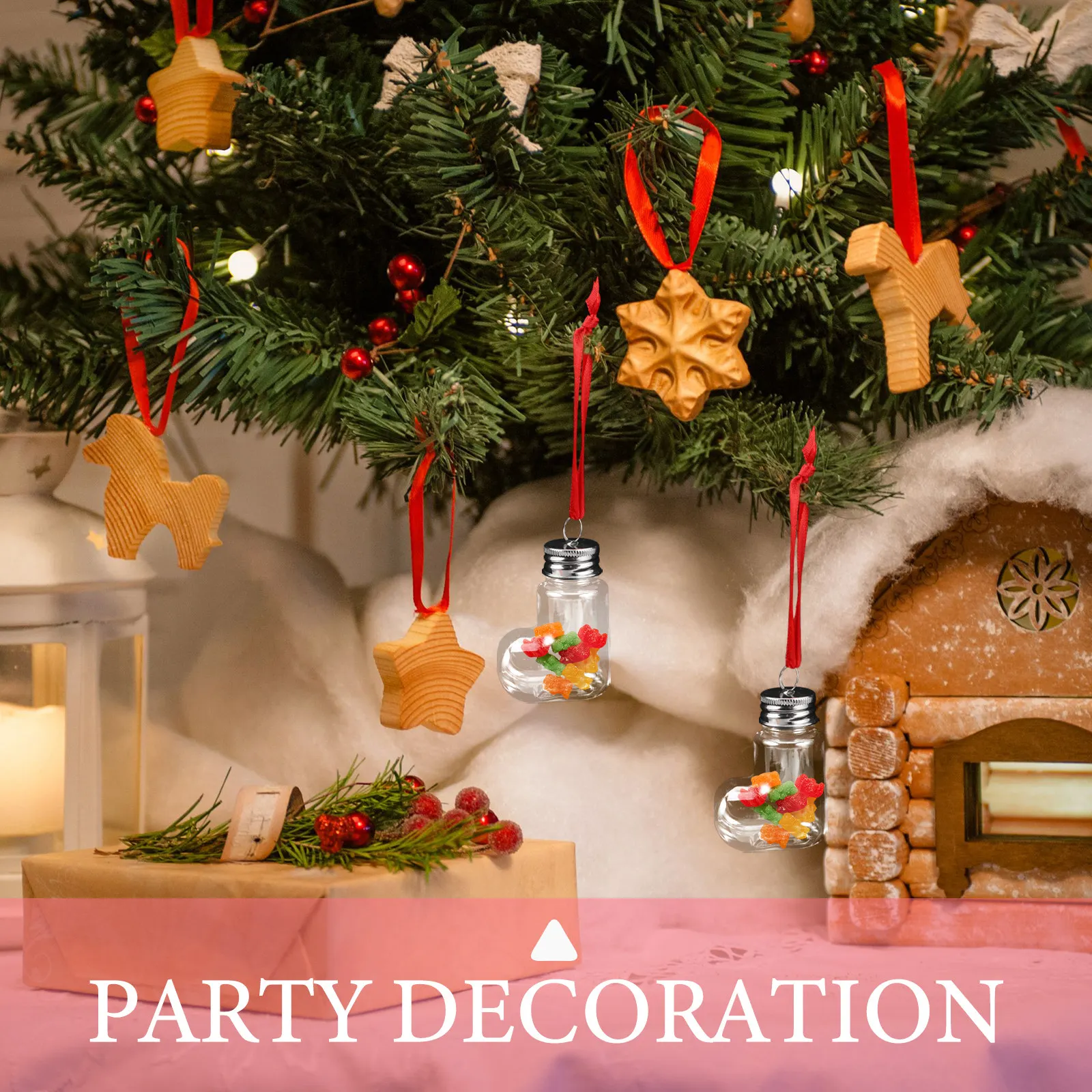 Clear Fillable Ornament Bottles, 14pcs Sock-Shaped Plastic Christmas Candy & Snack Containers with Screw Cap