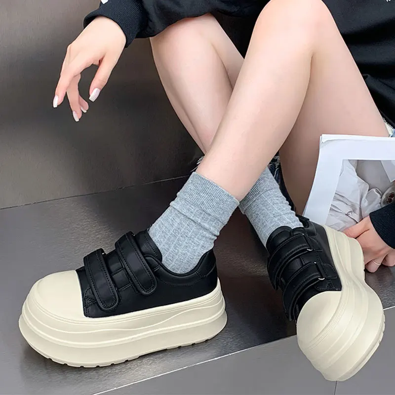 

Повседневные женские слипоны на толстой подошве с увеличением роста, модные зимние кеды на липучке с круглым носком, низкие, из канваса