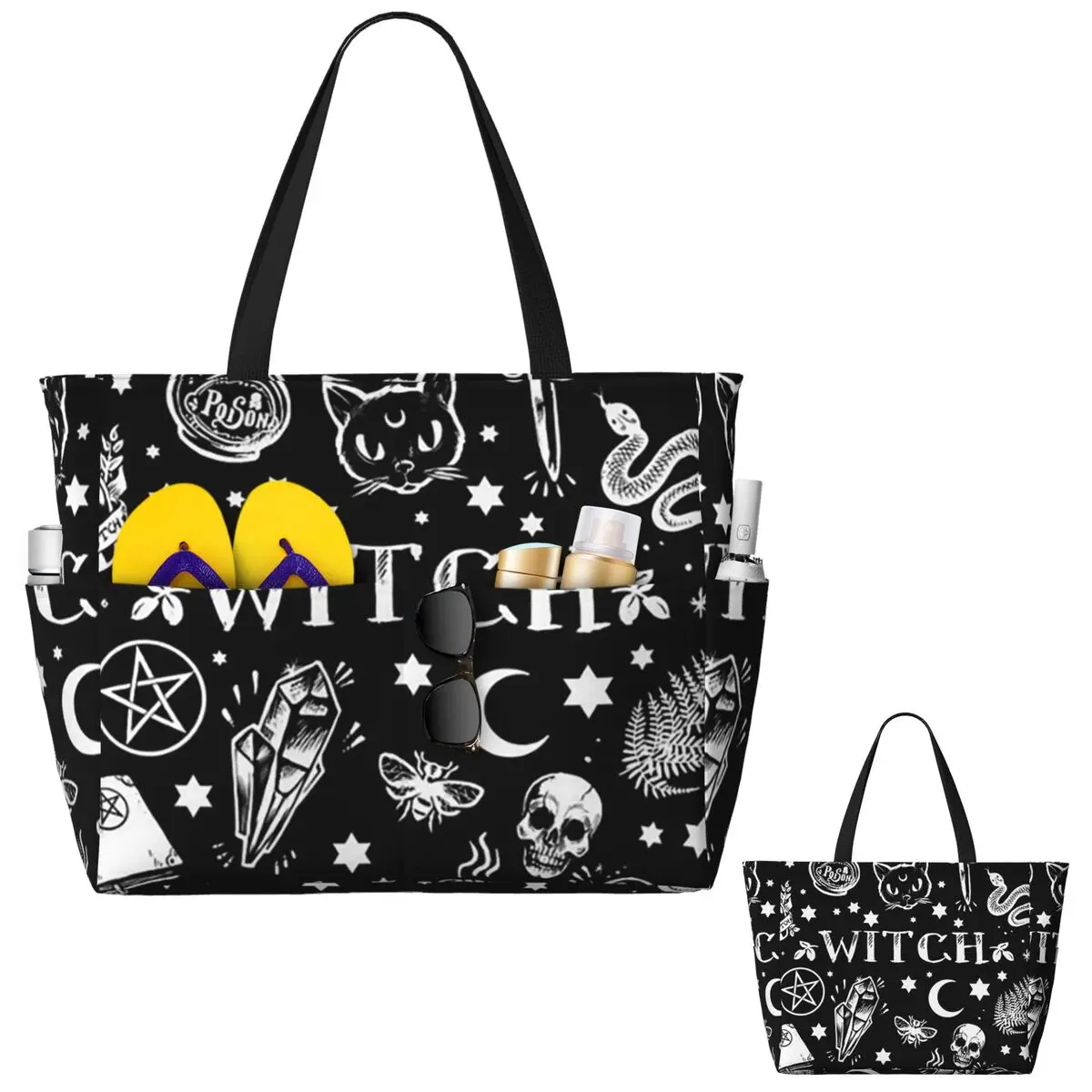 Skull Cat Moon Gothic Design Beach Tote Bag Sport Gym Yoga Duffle Large Tote Bag Women Travel Bag Fitness bag