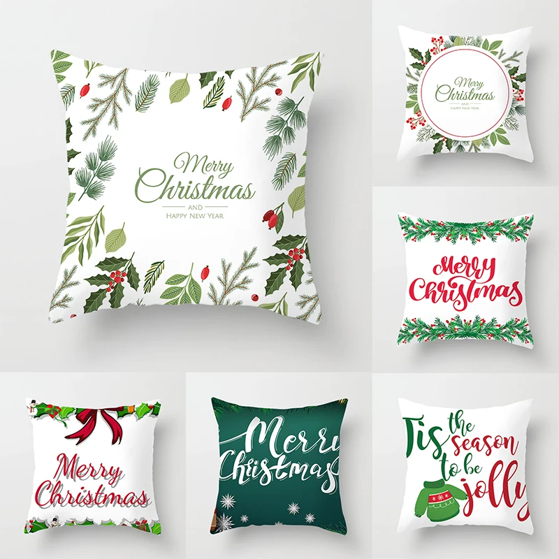 

Merry Christmas Printed White Pillowcase Style Cushion Cover Home Sofa Decor Throw