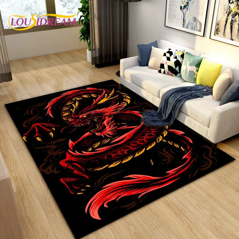 3D Mysterious Dragon Area Rug,Carpet Rug for Living Room Bedroom Sofa Doormat Decoration,Children Play Game Non-slip Floor Mat