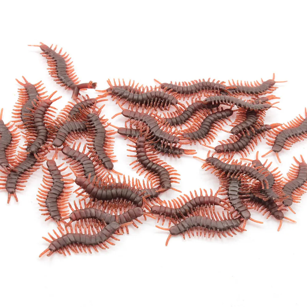 

100Pcs Fake Centipede Tricky Props Simulation Brown PVC Suitable Halloween April Fools Day Scary Spooky Decorations Prank