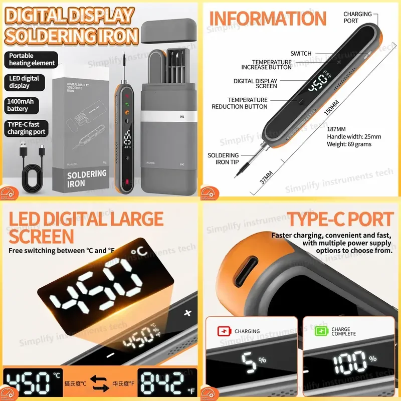 USB Soldering Iron Portable 5V 15W Built-in Battery Three-Level Temperature Control Wireless Mini Soldering Tool Soldering