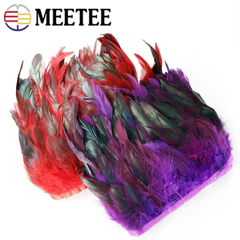 1/2/5M Meetee 5-6inch Natural Rooster Feather Tassel Lace Trim Fringe Ribbon for Party Dance Clothes Handmade Crafts Accessories