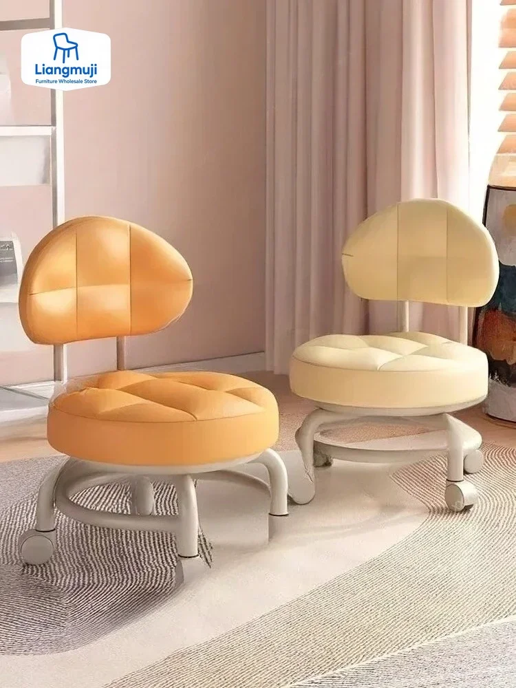 Polea de respaldo para cambiar zapatos, taburete redondo, silla de pedicura, taburete bajo de trabajo, taburete de oficina, taburetes de limpieza de suelo, muebles de salón