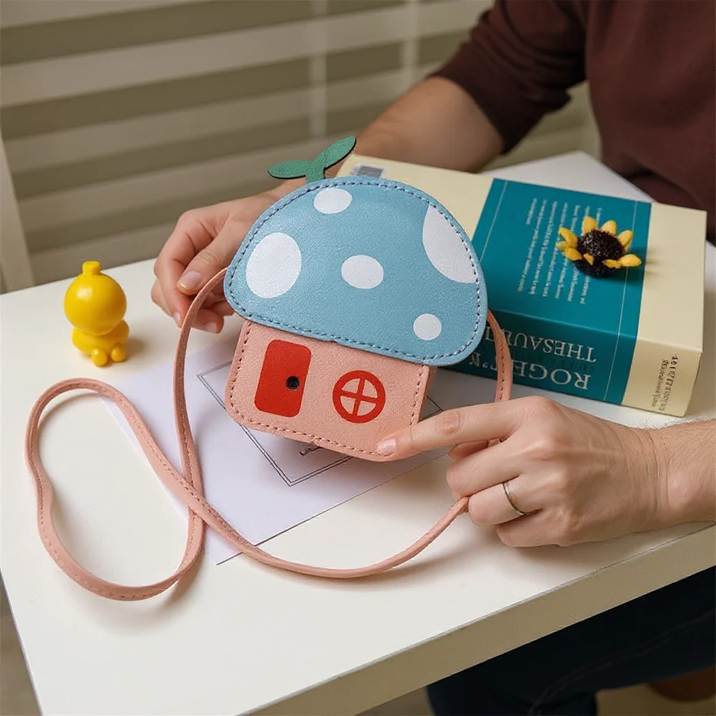 محفظة نقود معدنية على شكل منزل فطر لطيف حقيبة كروس كاجوال من البولي يوريثان للفتيات والأطفال والسفر المدرسي وإكسسوارات الموضة اليومية #1