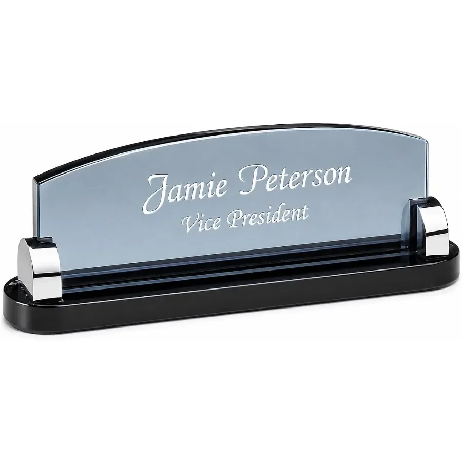 Personalized Smoked Glass Desktop Name Plate with Custom Engraving