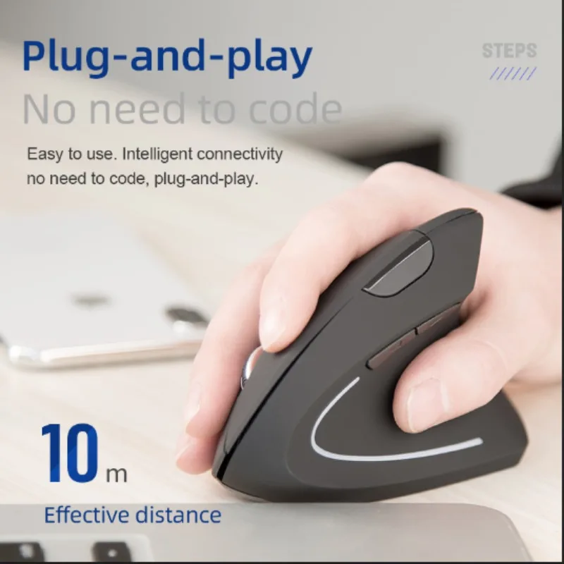 Mouse Game vertikal nirkabel 2.4G, Mouse Game vertikal ergonomis 1600DPI untuk PC Laptop kantor Mini