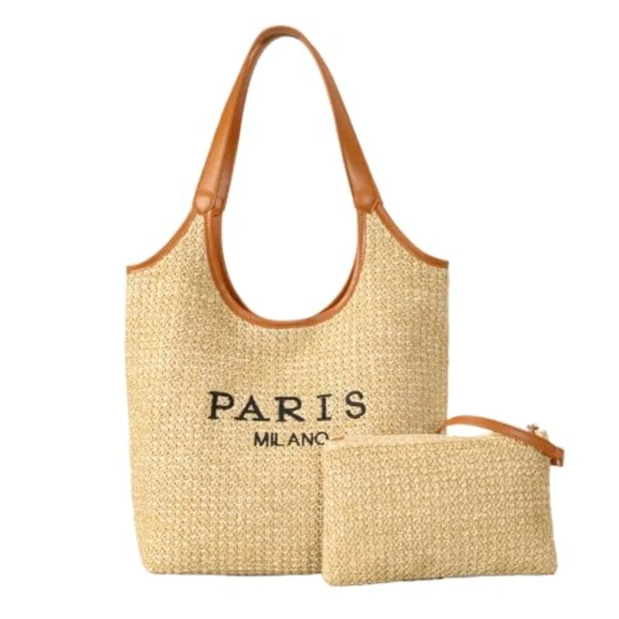 Straw Tote Bags for Women Summer Straw Purses and Handbags Shoulder Woven Raffia Beach Bag with Coin Purse