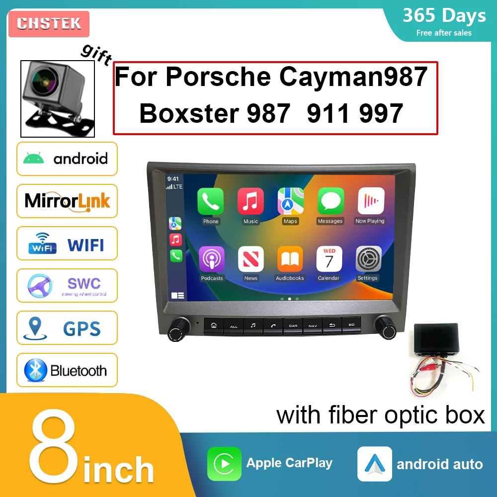 Android 13 Car Radio for Porsche Cayman 911 987 Boxster 997 Carplay Auto Stereo Multimedia Navigation Player Qualcomm GPS WIFI