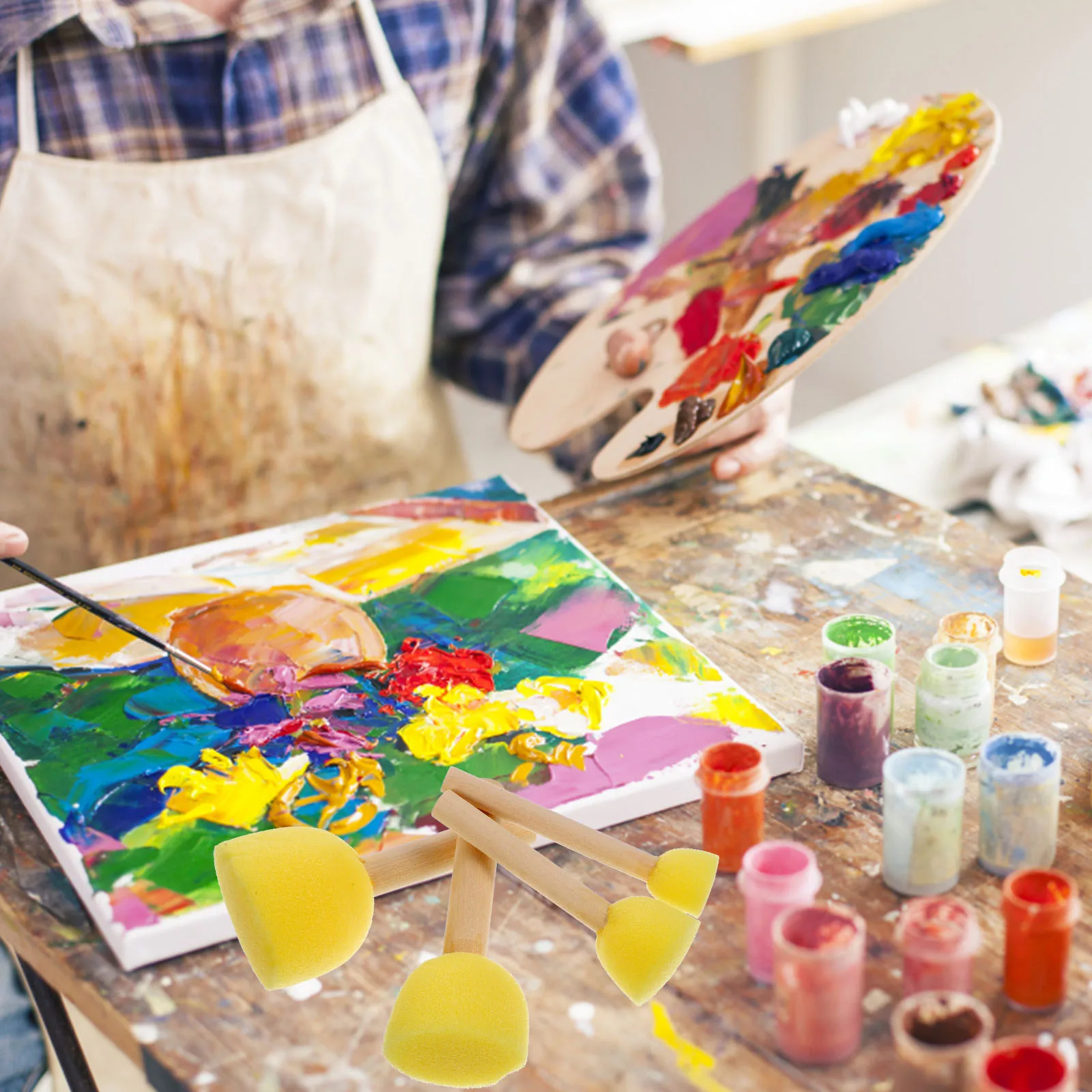 

24Pcs Sponge Brushes Wooden Handle Painting Tools for Crafts Art Sponge Paint Home School Decoration Drawing Kit