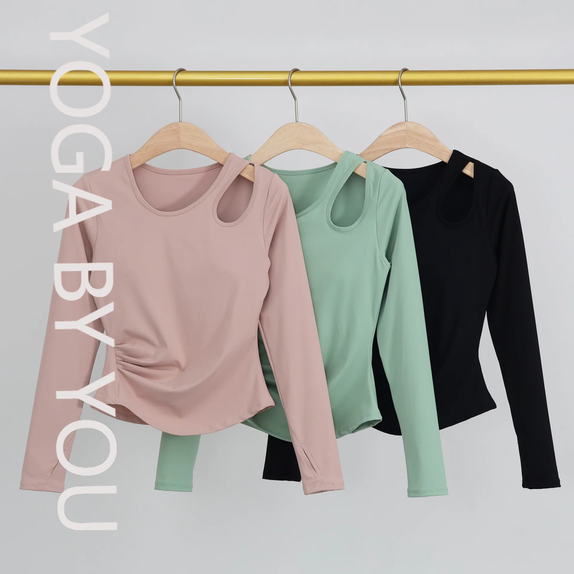 

Premium waist belt, chest pad, yoga clothes, tops, women's nude fitness clothes, sports Pilates, long-sleeved cycling T-shirt 20