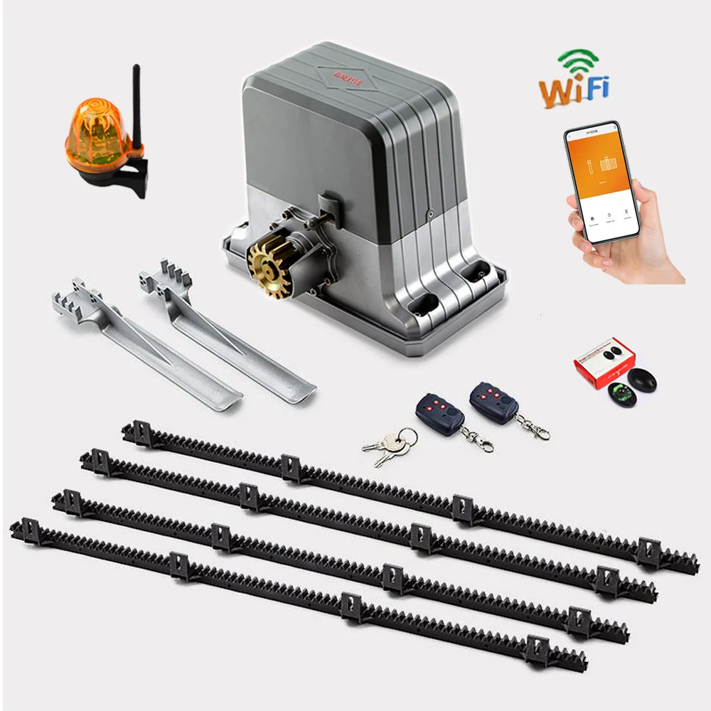 

Full kit 1800KG Rolling Sliding Gate Opener Floating Door Closer with Nylon Racks Photocells IR Wi-Fi Gate Controller Optional