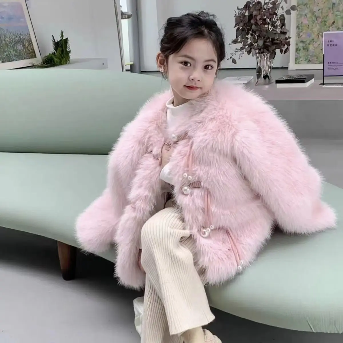 Winter Coat Childent Faux Fur Cute Christmas Princess Party Coat Thicken Warm Hooded Jacket Cotton Girls Casual Outwear 2-8 Y