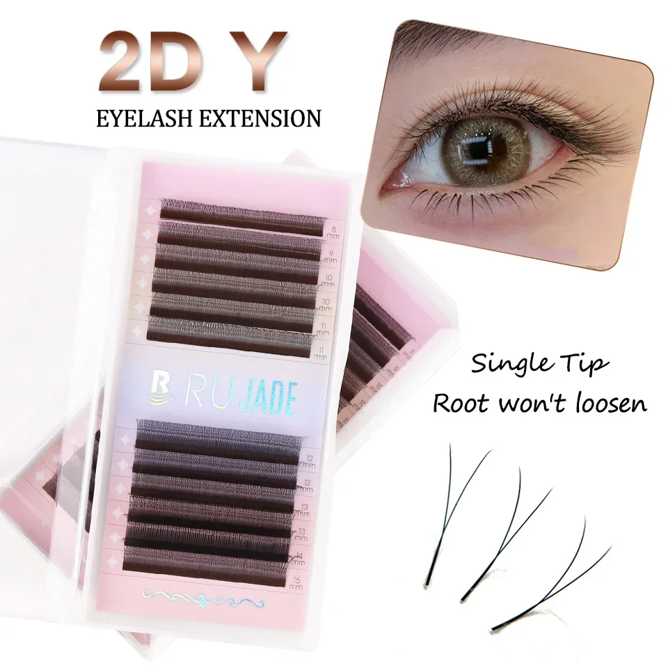 RUJADE Single Tip 2D Y Shaped Lashes Ultra-thin Premium Premade 4D 5D Fans Eyelash Extensions 3D Fairy Spike W Hand Woven Lashes