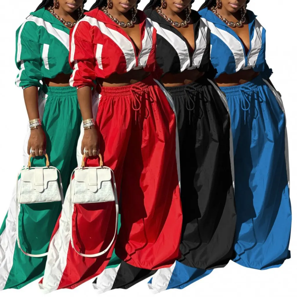 

AL297 European Women's Sportswear Set Woven Loose Outerwear Two-Piece Patchwork Spring Autumn