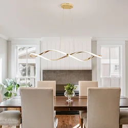 Modern LED Pendant Light 100cm for Dining Room & Kitchen Island, Gold/Chrome/Black, Dimmable & Height Adjustable Ceiling Lamp