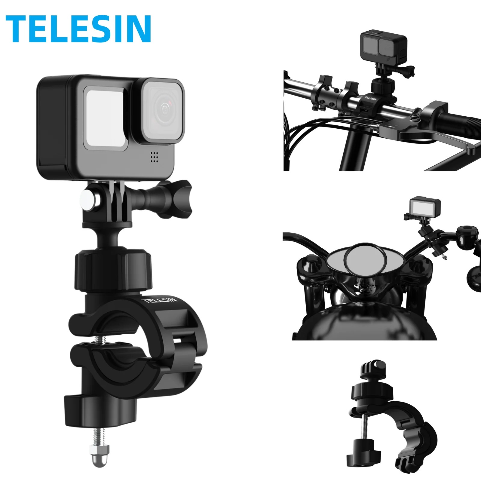 

TELESIN Bike Mount Motorcycle Handlebar Clip Holder for Gopro Hero 13 12 11 10 9 Insta360 Osmo Action Camera Phone Accessories