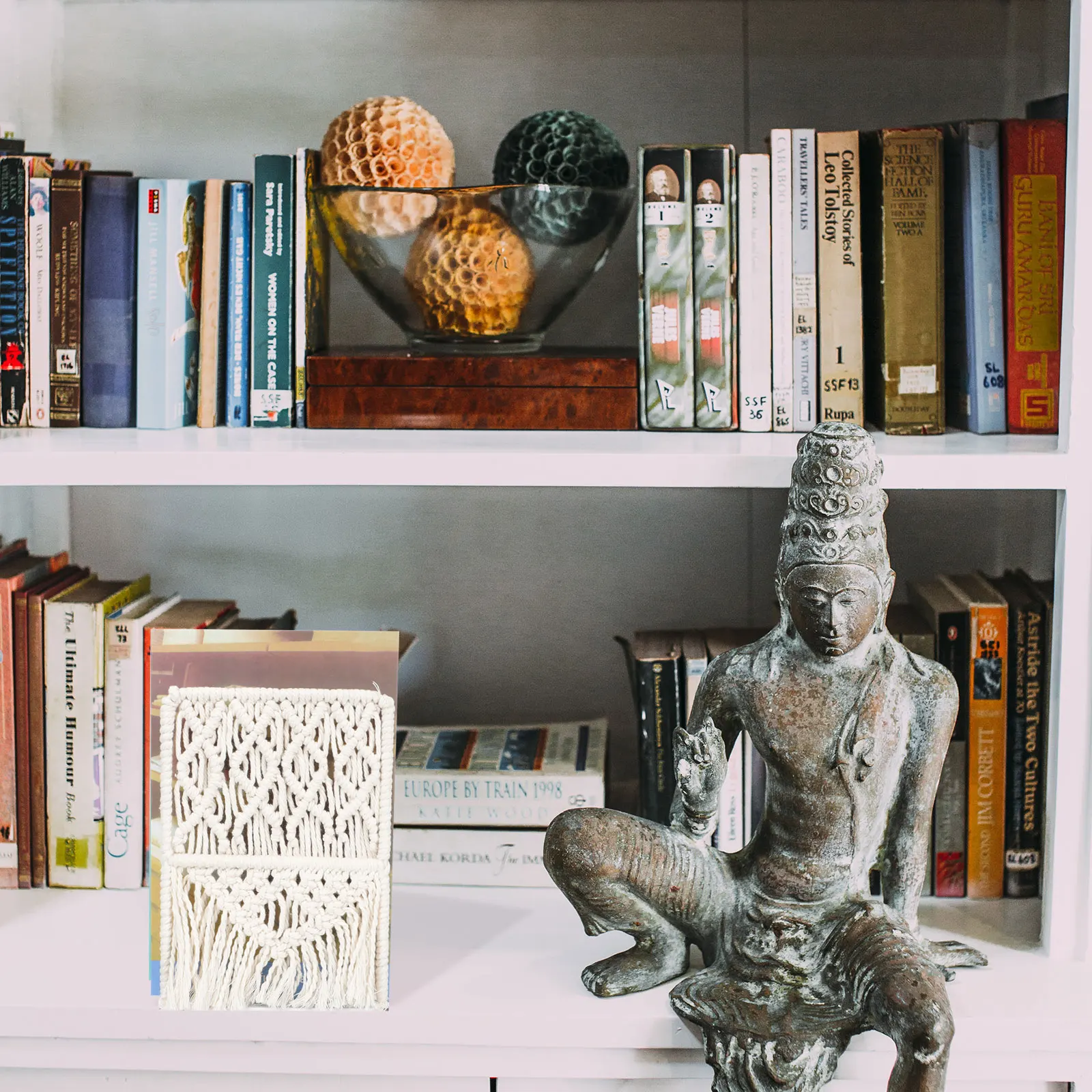 

Creative Bookend Hand Woven Cotton Rope Holder Bohemian Style Desktop Bookend Decorative Book Support Book Storage