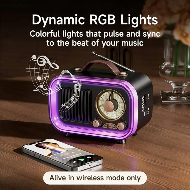 【PUBLICITY】AM/FM/SW 3 Band Portable Radio With RGB Mood Light Music Box Bluetooth Speaker With AUX, TF Card& USB Playback
