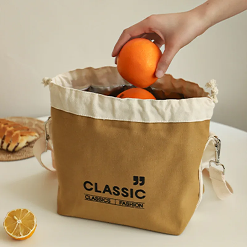 Saco de almoço isolado de lona com cordão japonês engrossar armazenamento de alimentos térmico bento caixa tote refrigerador bolsas para piquenique ao ar livre