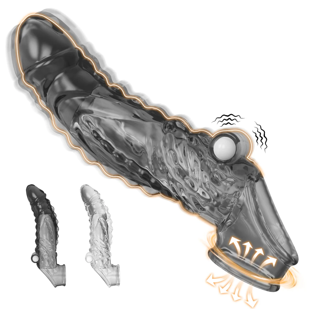 Silicone Penis Extender Condom Reusable Dildo Sleeve Glans Delay Ejaculation Cockring Adult Sex Toys Vibrator For Men Couples 18