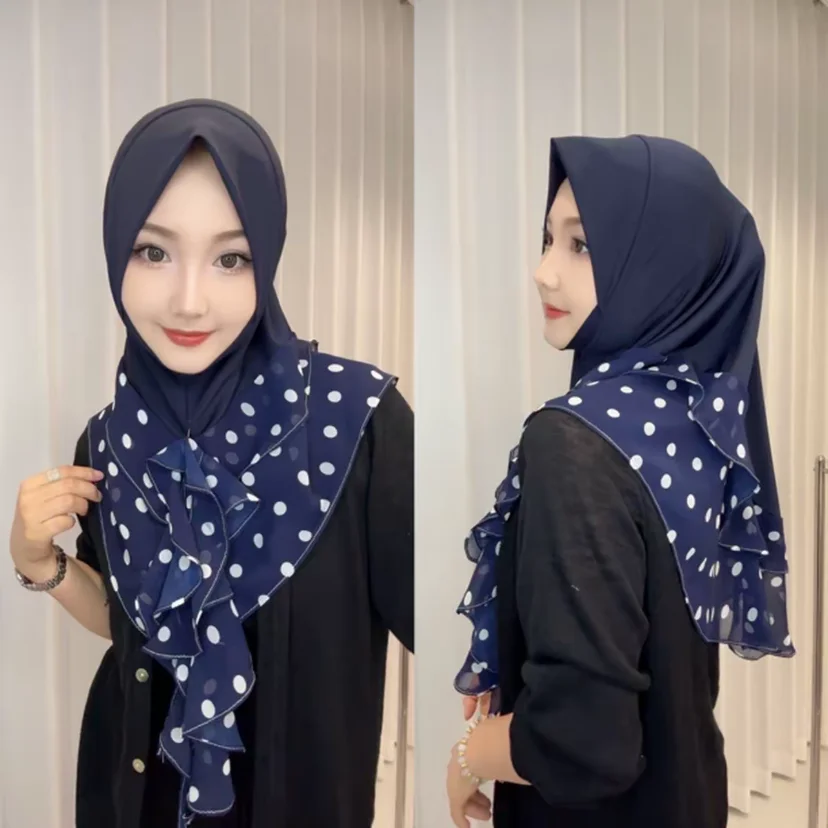 

New Malaysia Falbala Elegant Muslim Lady Ready Instant Hijab
