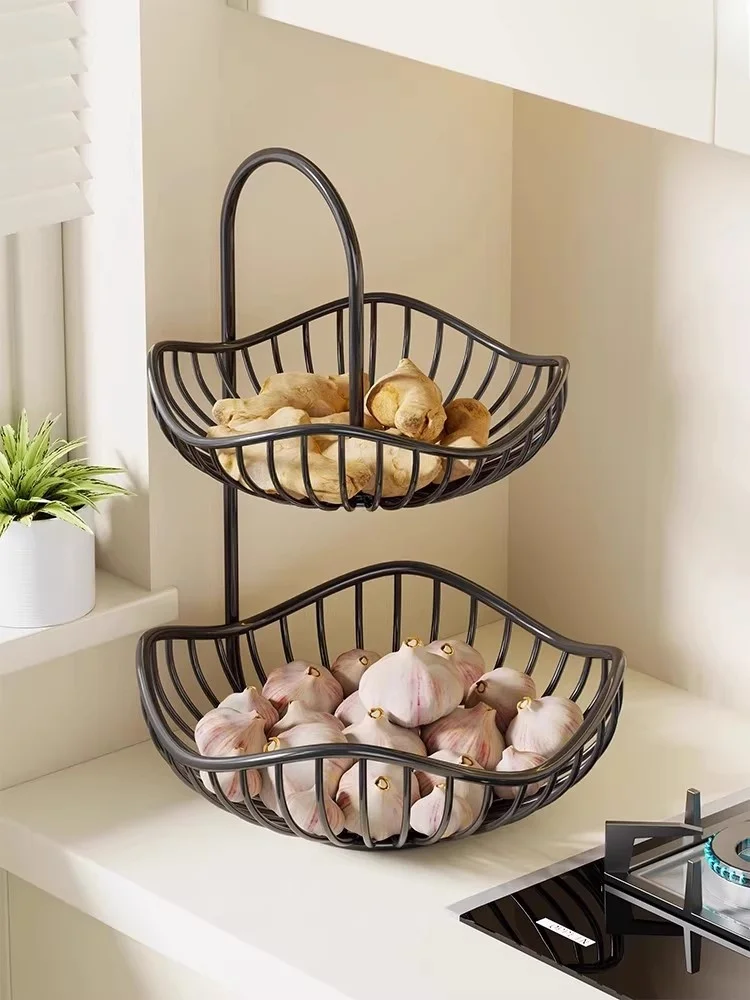 

Современная простая двухъярусная подставка для фруктов, чеснока, лука и имбиря из железа для кухонной столешницы, дома и гостиной