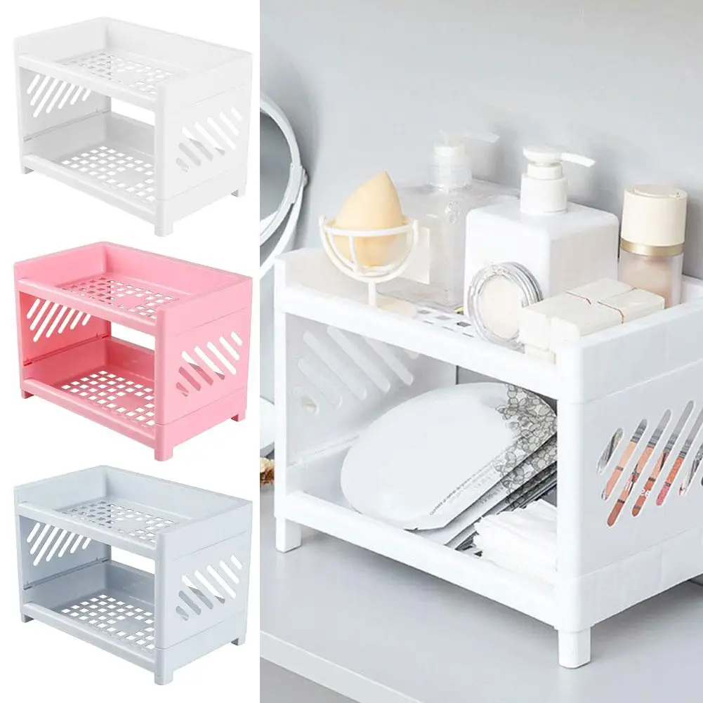 Rectangular Desktop Storage Rack Organizer Double-Layer Storage Sundries Holder Shelf Bathroom Cosmetic Display Table Stati W7R9