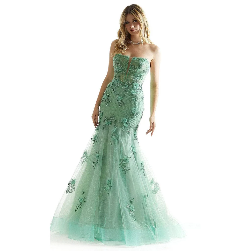 

Arya Elegant Evening Dresses Tulle for Floor-Length Strapless Sleeveless Prom Dress Mermaid Vestidos De Fiesta Customized