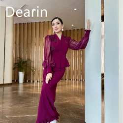 Customized Saudi Arabia Dearin V-neck Column Ankle Length Skirts Tulle Bespoke Occasion Dresses Formal Gown Prom Evening Dress