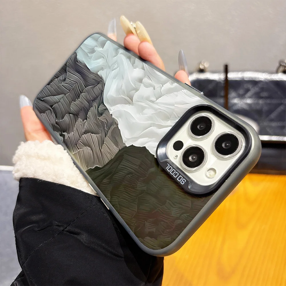 

Grey matte pleated fabric print phone case for iPhone 16 15 14 13 12 11 Pro/ Max/Plus shock-proof rear cover anti-fingerprint