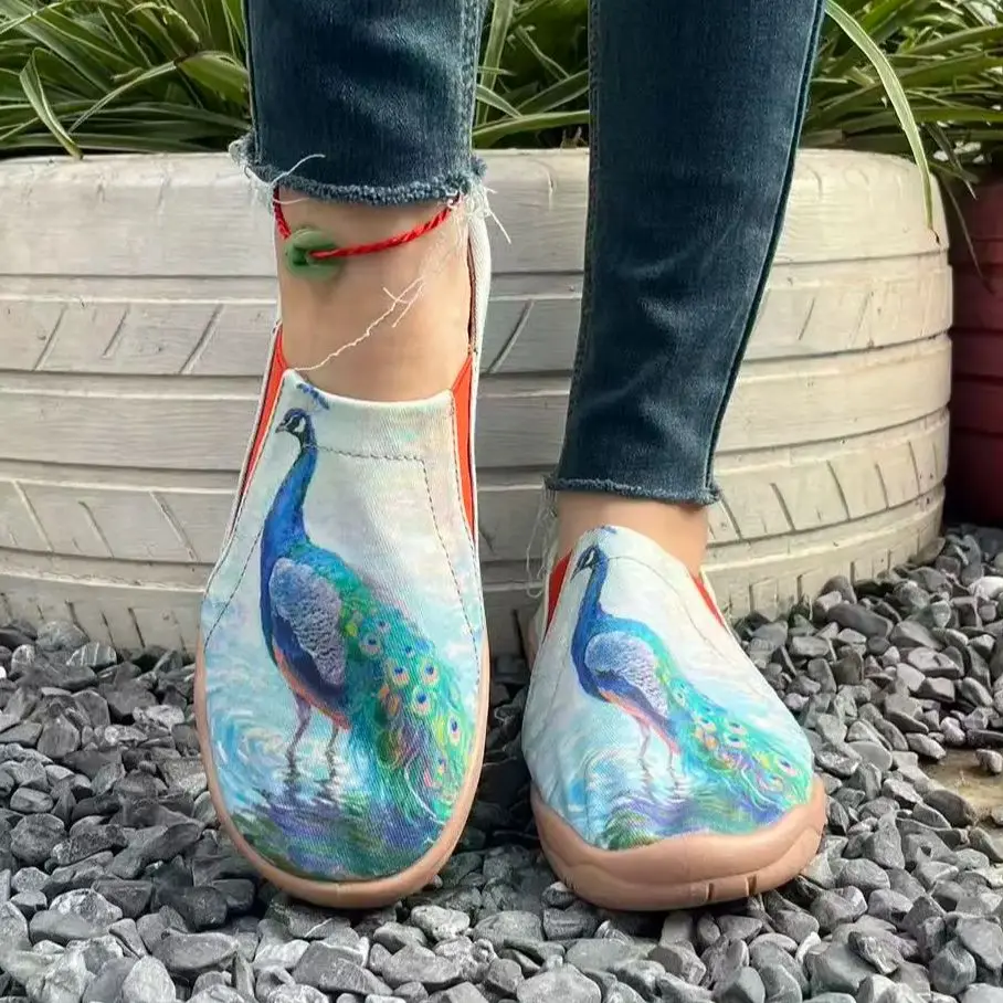 

Женские лоферы, повседневные кроссовки, обувь для ходьбы, обувь для бега, женская обувь больших размеров с принтом павлина, модные праздничные подарки.