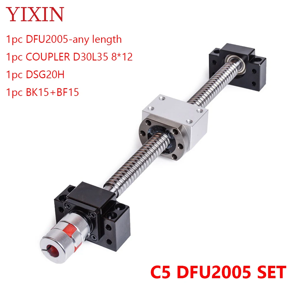 

C5 Ballscrew DFU2005 set Customizable Size End Machined + Ballnut + Nut Housing BK/BF15 End Support + Coupler RM2005 Ballscrew