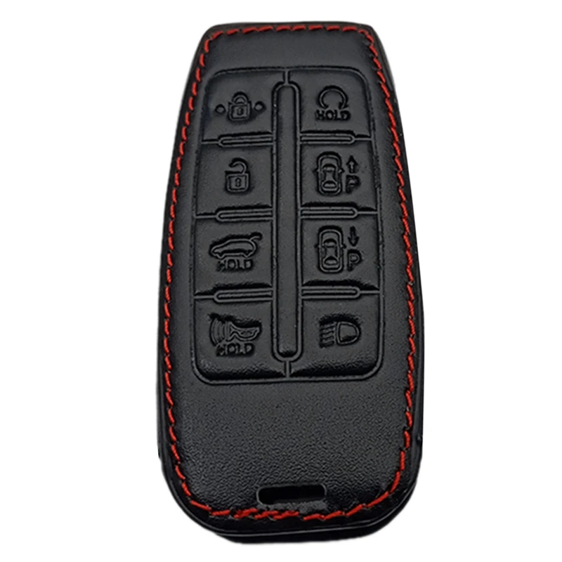 Lederen Autosleutel Case 8 Knop Smart Keyless Entry Afstandsbediening Protector Cover Voor Hyundai Genesis G80 GV80 2019-2021