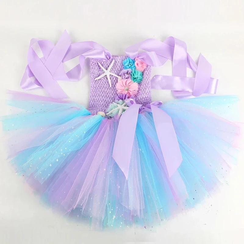 Princess Mermaid Dress for Girls Led Light Up Ocean Themed Birthday Party Tutu Dress Clothes Halloween Costume for Kids Vestidos image 6