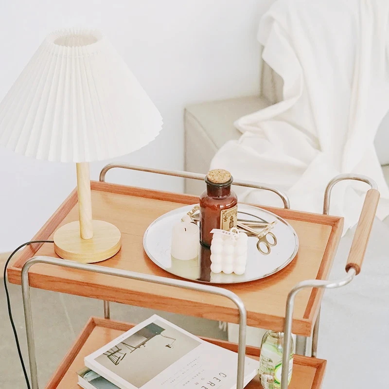 

Mobile solid wood Nordic style coffee table, living room sofa side table, retro dining car rack