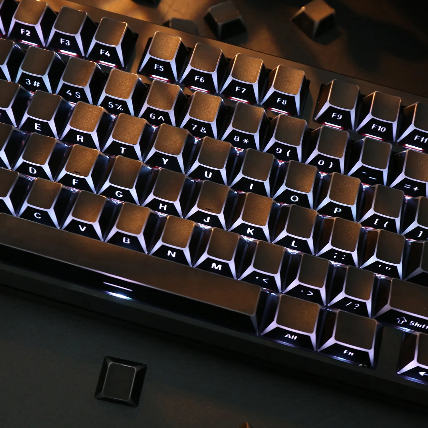 132 Keys Shadow Keycaps Edge Backlit PBT Side Print Shine Through White Keycap for MX Keyboard Cherry Profile