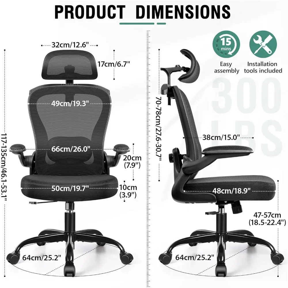 Office Chair, Ergonomic Office Chair with 3D Lumbar Support 3D Headrest, Comfy High Back Home Office Desk Chairs