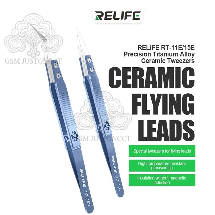 

RELIFE RT-11E/15E Ceramic Tweezers, Straight Elbow, Anti-Static, Precision Chuck Tweezers for Mobile Phone Maintenance Fly Line