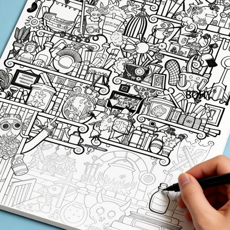 1 Healing Art Hand Drawn Brochure, Containing 24 Pages of Themed Sketches, Suitable for Adults To Relieve Anxiety and Graffiti
