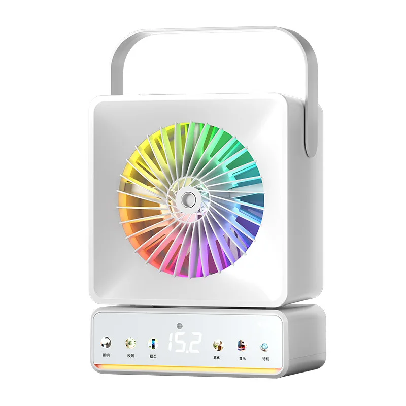 Atomization Desktop Fan with Lighting Bluetooth Music Digital Display Shaking Head 5 Gear  Electric Portable Smart Fan
