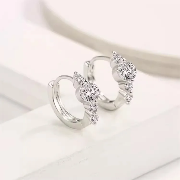 

925 Sterling silver needle Earrings Fashion High Quality Jewelry Crystal Zircon Round Stud earring