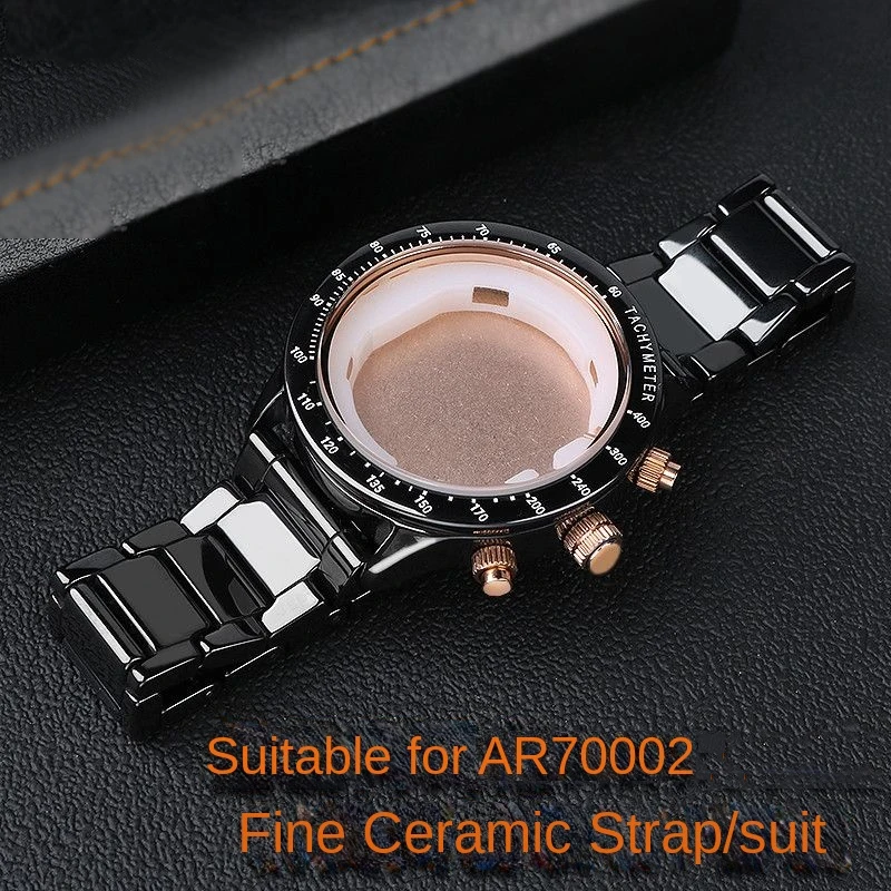 Ceramic Watch Strap Case For Armani Ceramic Set Pilot Rose gold AR70002 AR1509 AR1507 Three Eyes Black Men Watchband Bezel