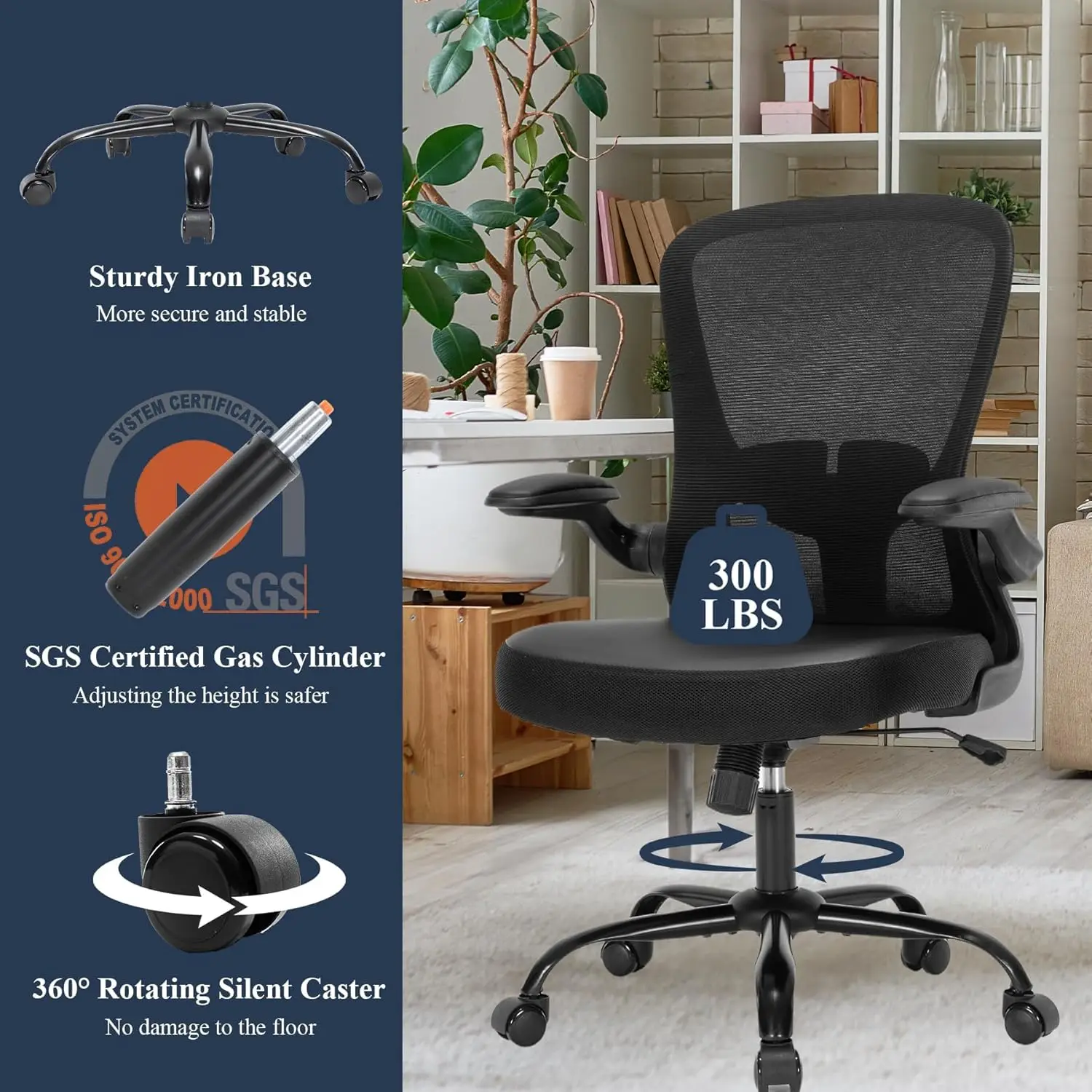 Office Chair,Ergonomic Mesh Desk Office Chair With Lumbar Support,Pu Leather Compter Chair With Adjustable Heigh,Executive