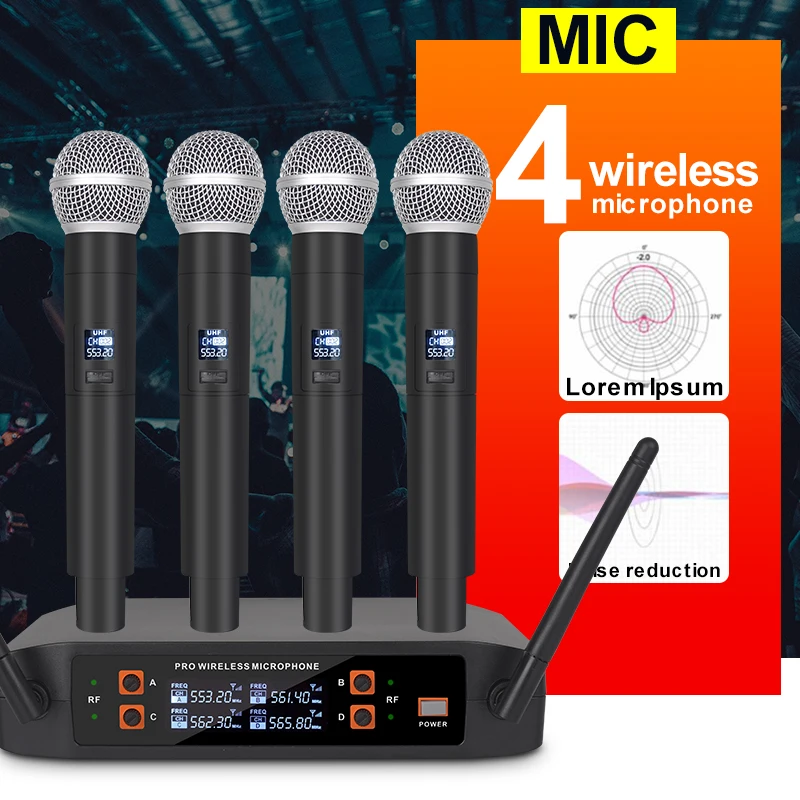 Yamnweo K-8, 4-Kanal UHF Drahtloses Handmikrofonsystem, 4 Dynamische Mikrofone, 165FT Stabile Reichweite, Anti-Heulen-Rauschunterdrückung, Hochwertiges Gesangsmikrofon