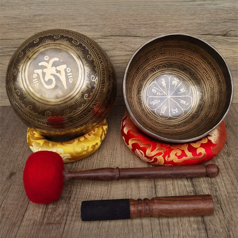 Bronze Tibetan Singing Bowl Therapeutic Nepal Handmade Yoga Meditation Buddha Sound Bowls Musical Percussion Instruments