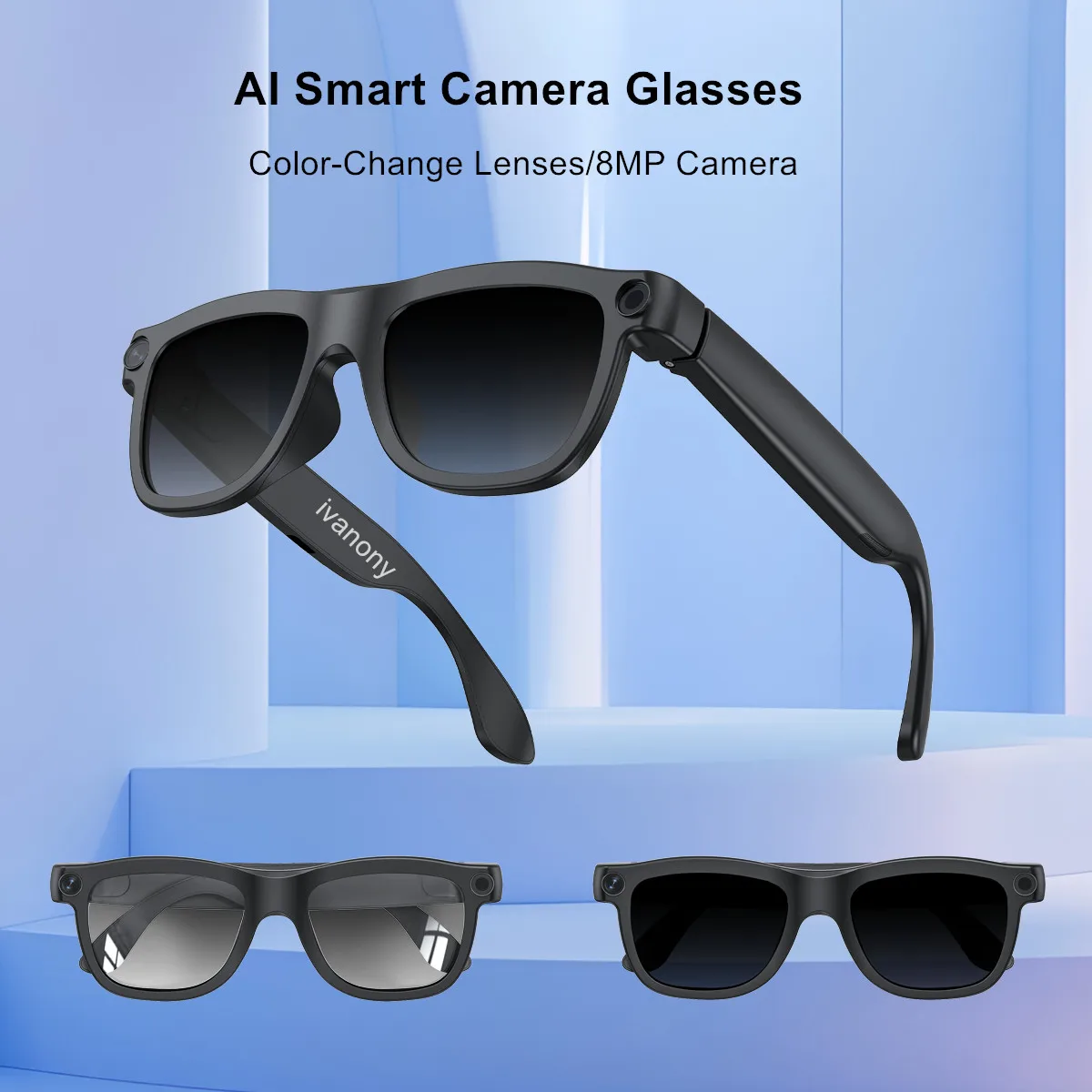 Color-Change Lenses Smart Camera Glasses 1080P Video Recording Bluetooth Call 8MP AI Object Recognition Smart Music Sunglasses