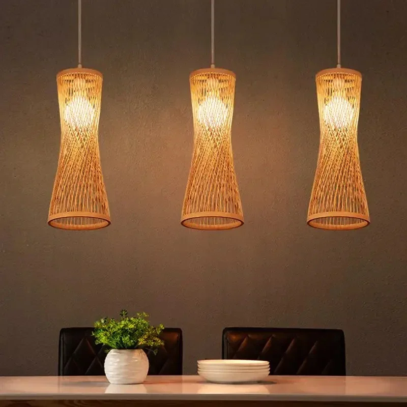 Classic Chinese style bamboo glossy chandelier ceiling hand-woven rattan chandelier lighting fixtures weaving home life