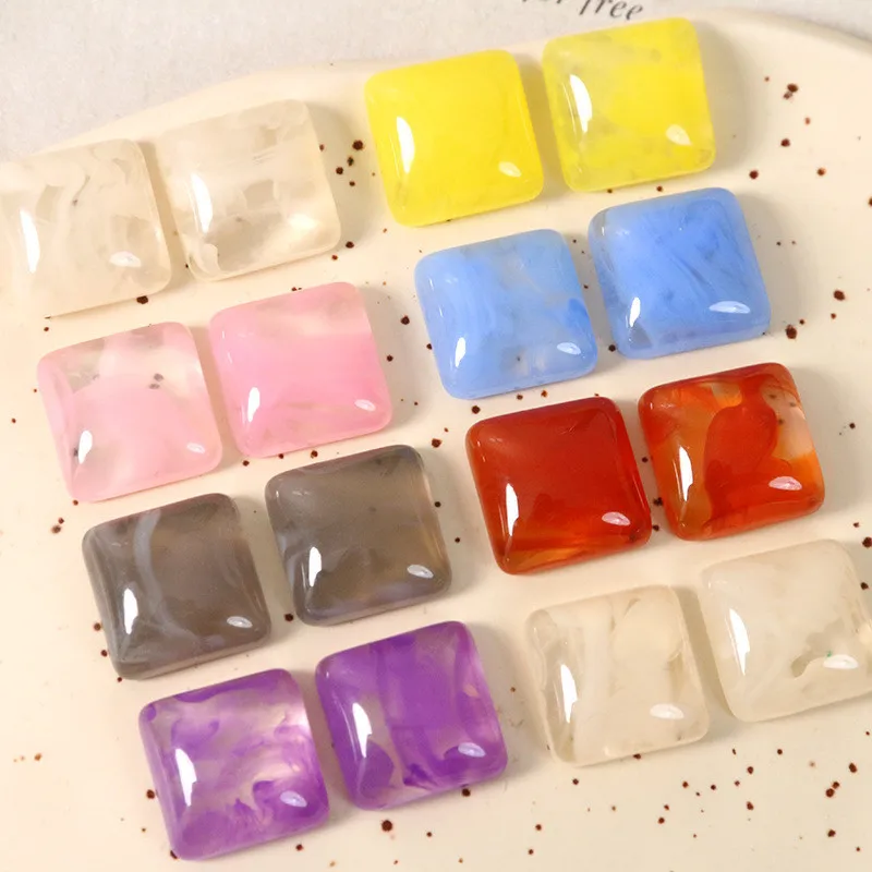 New style 100pcs/lot 15mm color print geoemtry square shape resin flatback cabochon beads diy jewelry earring/hair accessory